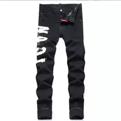 2024 New Pure Black Splash Paint Men's Jeans Slim-Fit Simple Stretch Jeans Black Skinny Leggings