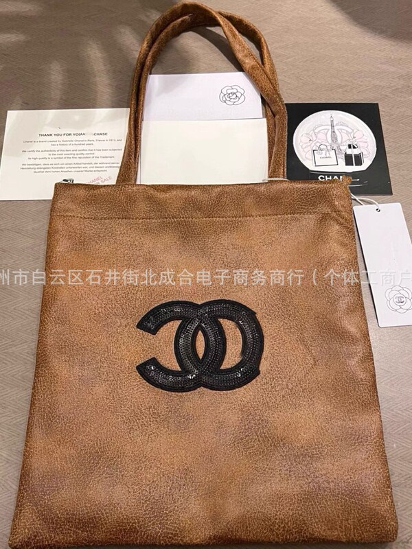 跨境爆款员工uniform渲染棕色亮片标志帆布单肩腋下女包学院现货|undefined