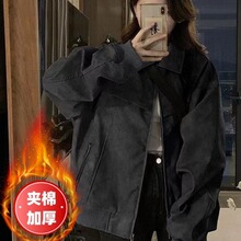 美式废土风皮衣外套女秋冬季美拉德情侣宽松PU皮夹克加厚棉衣棉服