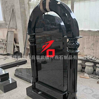 定制工厂直销俄罗斯风格定制黑色花岗岩墓碑拱门设计定制主题