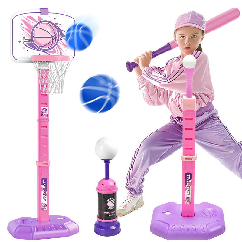 Transfronterizos niños elevación ajustable bastidor de baloncesto indoor al aire libre padres-hijos interactivos de tiro béisbol 4 en 1 juguetes deportivos