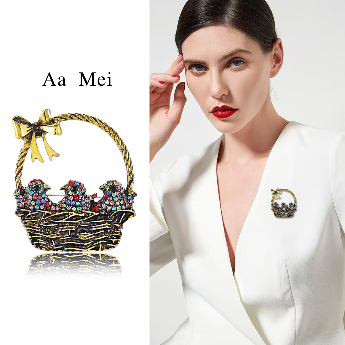 New Stylish and Exquisite Alloy Enamel Flower Basket Brooch, Versatile for Women's Suits and Cardigans, Accessory Pin