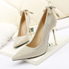 European and American sexy pointed bow high heeled shoes show thin nightclub net red women’s single shoes metal thin hee