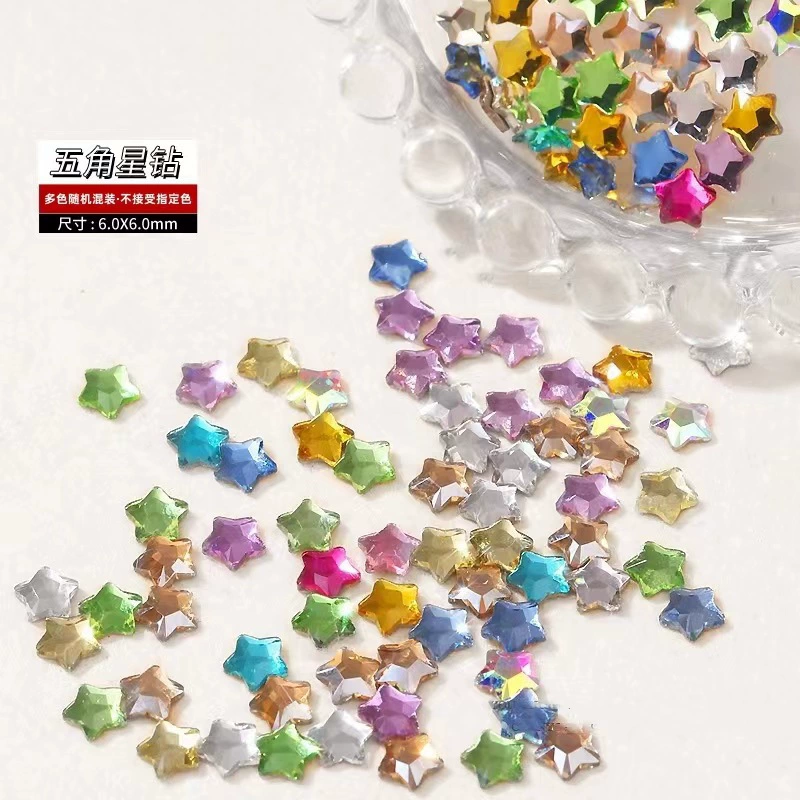 Новые разноцветные аксессуары для дизайна ногтей с плоским дном и пятиконечной звездой, мини-маленькие красочные бриллианты с плоским дном, популярные аксессуары с плоским дном и бриллиантами
