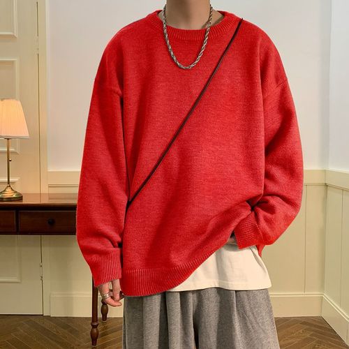 Pure Color Round Neck Sweater for Men Trendy Loose Casual Windbreaker Couple Unisex Autumn and Winter Thick Inner Knitwear