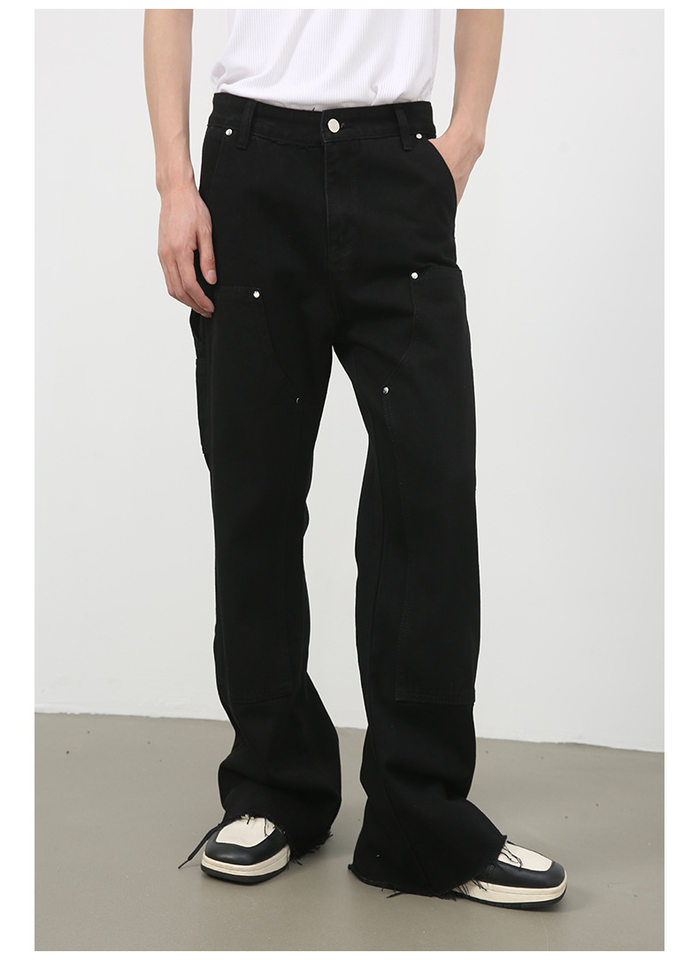 Quần jean nam ống suông phối khóa kéo phong cách Hàn, quần dài denim mềm mại — Màu đen chi tiết 7