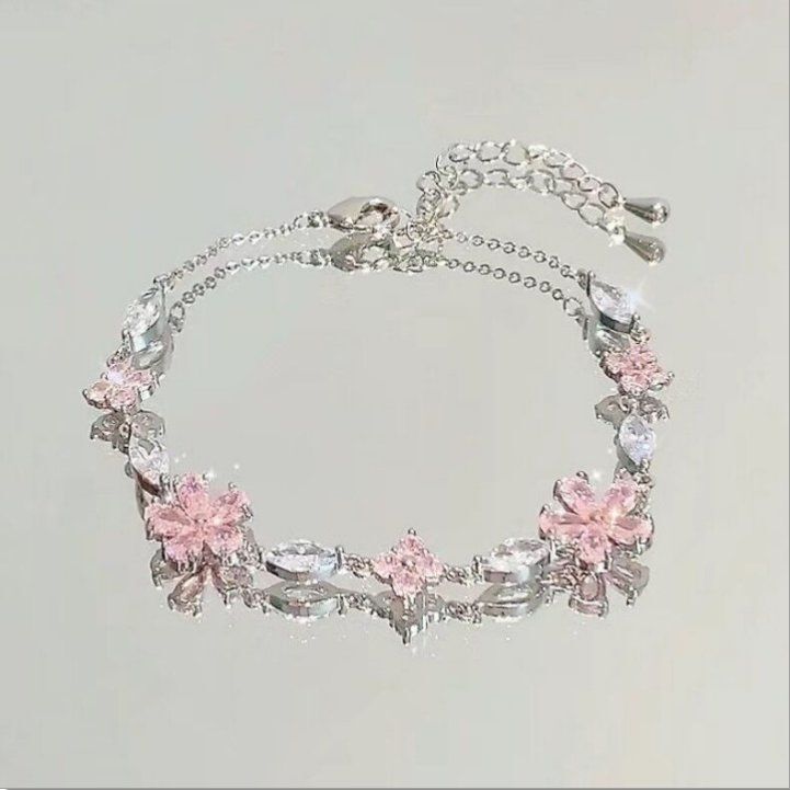 Sweet Pink Cherry Blossom Bow Zircon Bracelet Ins Accessible Luxury Elegant High-End Cool Bestie Feeling Bestie Sweet Pink Cherry Blossom Bow Zircon Bracelet Ins Accessible Luxury Elegant High-End Cool Bestie Feeling Bestie