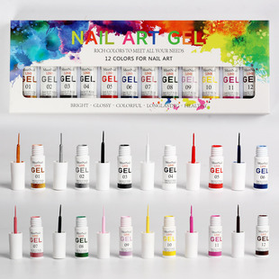 Hot sale 12-color nail drawing glue suit 3D painted glue drawing hook glue phototherapy glue