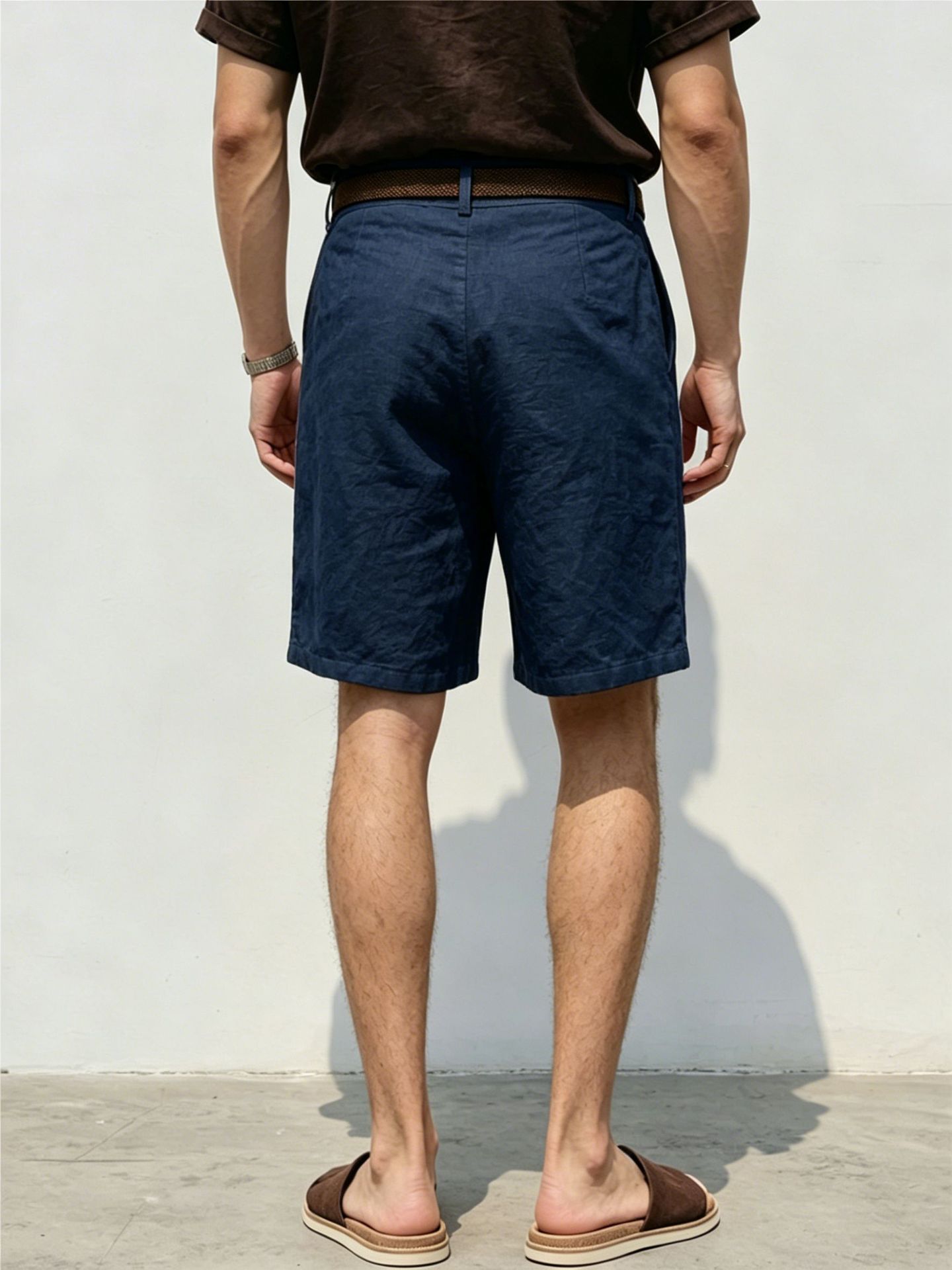 Shorts en lin pour homme respirant coupe ample style décontracté_voghion.com
