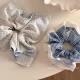 Fresh Blue Plaid Lace Double-Sided Ballet Style Bow Large Intestine Hair Ring Square Ring Mori Style Xianmei Hair Rope Hair Rope