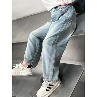 Children's Straight-Leg Distressed Jeans for Girls, Loose Retro Long Pants, Trendy Children's Clothing, New Spring 2025 Style