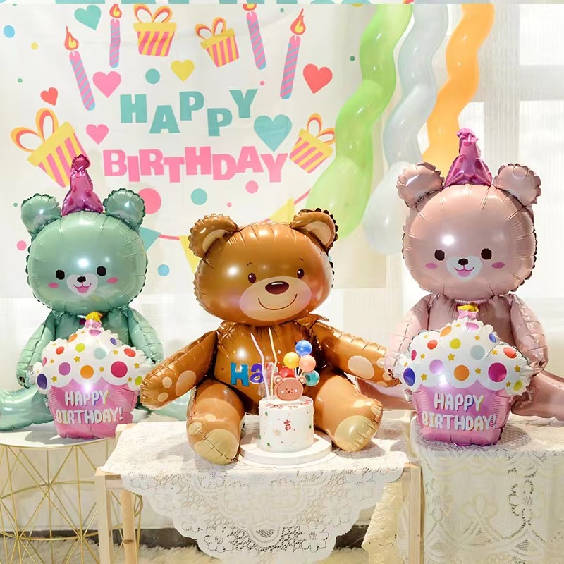 Birthday Bear Crown Cake Aluminum Film Birthday Balloons 1 Piece display picture 3