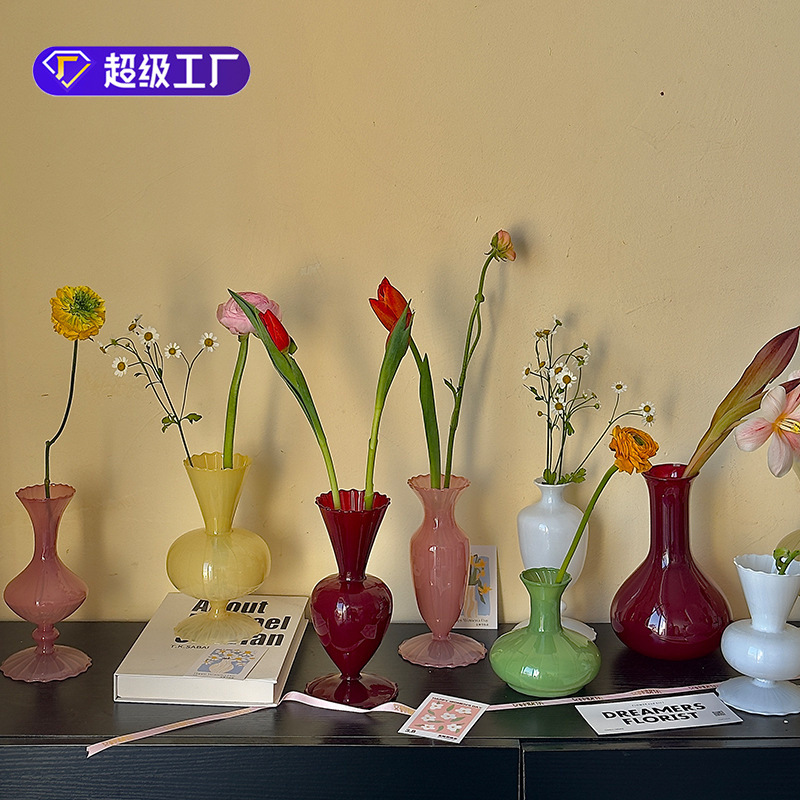 新款ins时尚花瓶洛可可小花瓶玻璃插花养花瓶迷你水培桌面摆件批