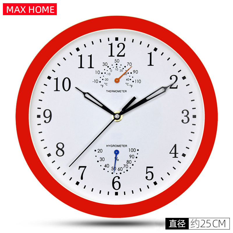 Amazon suministro de plástico Reloj de pared con higrómetro simple moderno dormitorio mudo Reloj de pared reloj