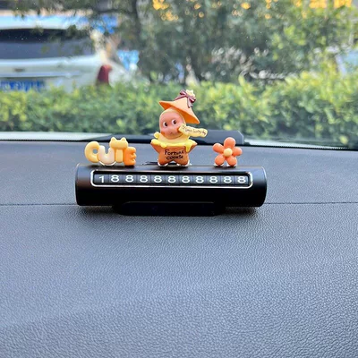New cartoon cute car phone number plate, temporary parking decorative ornament for women (Nömrəli dayanma kartı) - cute-cookies-orange-blossom-high-quality-rolling-black-and-gray-number-plate