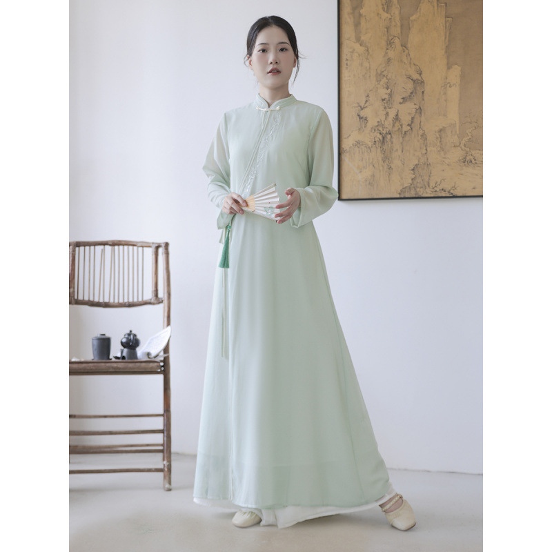 2025 Autumn New Retro Chinese Style Cheongsam Improved Zen Tea Suit Mid-Length Embroidered Long Sleeve Dress for Women 2025 Autumn New Retro Chinese Style Cheongsam Improved Zen Tea Suit Mid-Length Embroidered Long Sleeve Dress for Women