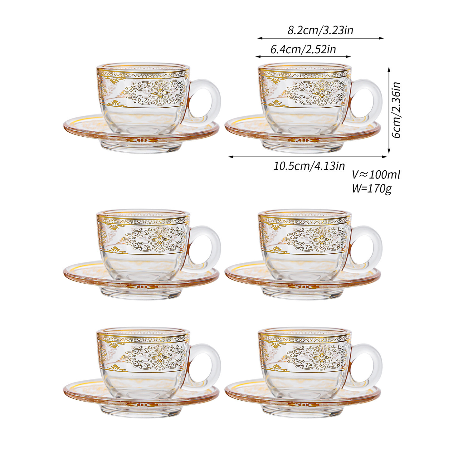 Taza y platillo de café con traza de oro transparente nórdico transfronterizo, taza de agua exquisita para el hogar, taza de café con leche, juego de taza de té de vidrio