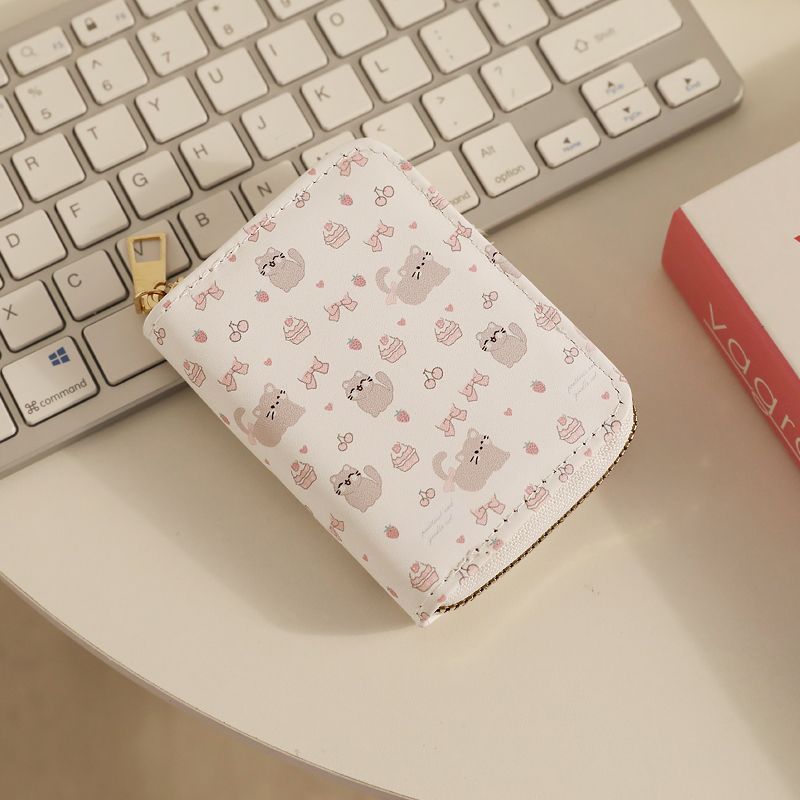 Lindo tarjetero para mujer de gran capacidad ultrafino con múltiples tarjetas, tarjetero compacto, licencia de conducir, bolso de almacenamiento, monedero portátil