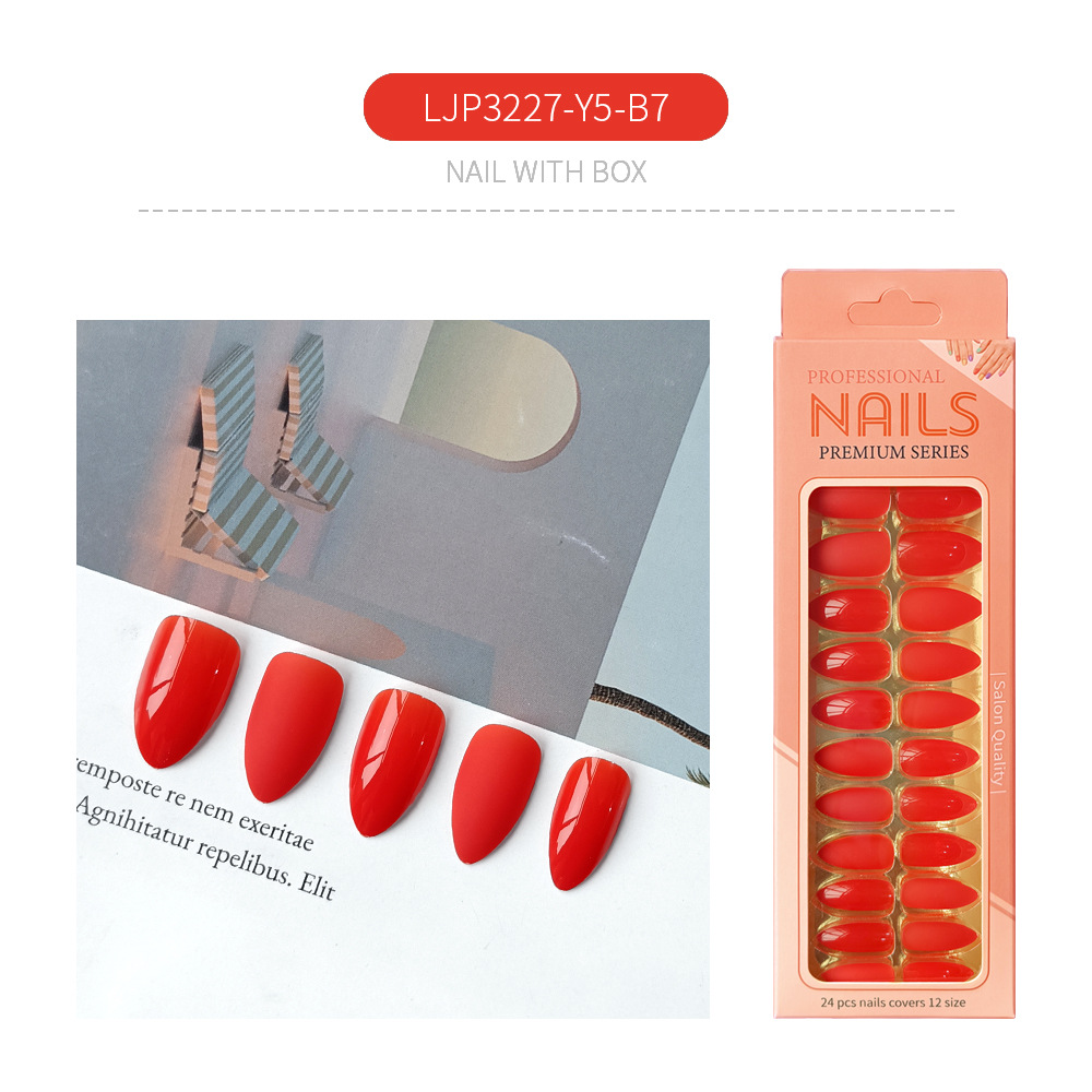 Uñas postizas removibles de color sólido brillante, 24 piezas, puntas de uñas largas en forma de almendra en una caja de papel, uñas de longitud media para decoración de uñas.