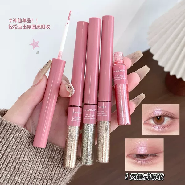 SHAQINUO Neon Glitter Long-Lasting Eyeshadow Liquid Matte Highlighter Pen Brightening Liquid Pearlescent Flashing Eyeshadow