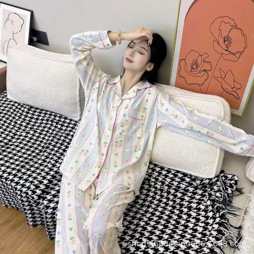 in stock Support One Paid Pajamas Women's Spring and Autumn Long Sleeve Cloud Cotton Women's Home Clothes Cardigan suit