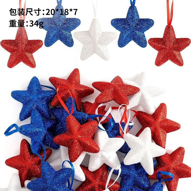 Decoraciones del Día de la Independencia DIY 24 piezas de decoración roja, blanca y azul 6CM pentacos al por mayor