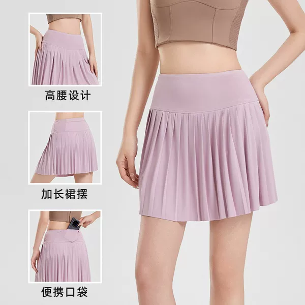 New plus-size tennis skirt for women, quick-dry white pleated skirt, sports short skirt, anti-exposure badminton half skirt, tennis wear