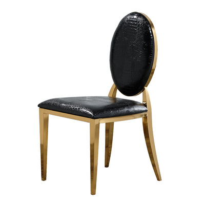Silla de comedor de acero inoxidable de oro al por mayor sala de estar silla trasera Hotel sala de banquetes Silla de boda de acero inoxidable Silla de espalda redonda