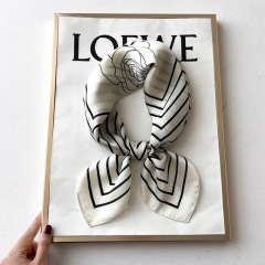 70小方巾絲巾職業領巾仿真絲絲巾女春夏圍巾韓版黑白條紋印花絲巾