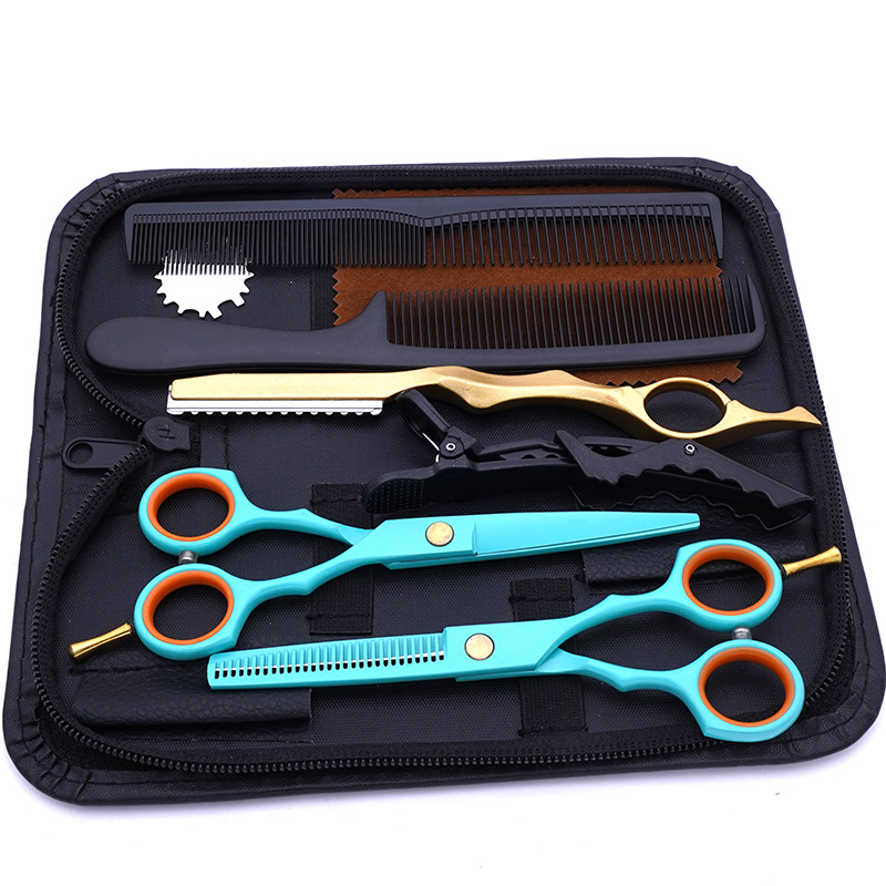 Directo de fábrica de 6 pulgadas de acero inoxidable tijeras de pelo profesional estilista tijeras planas fleco fino tijeras de dientes