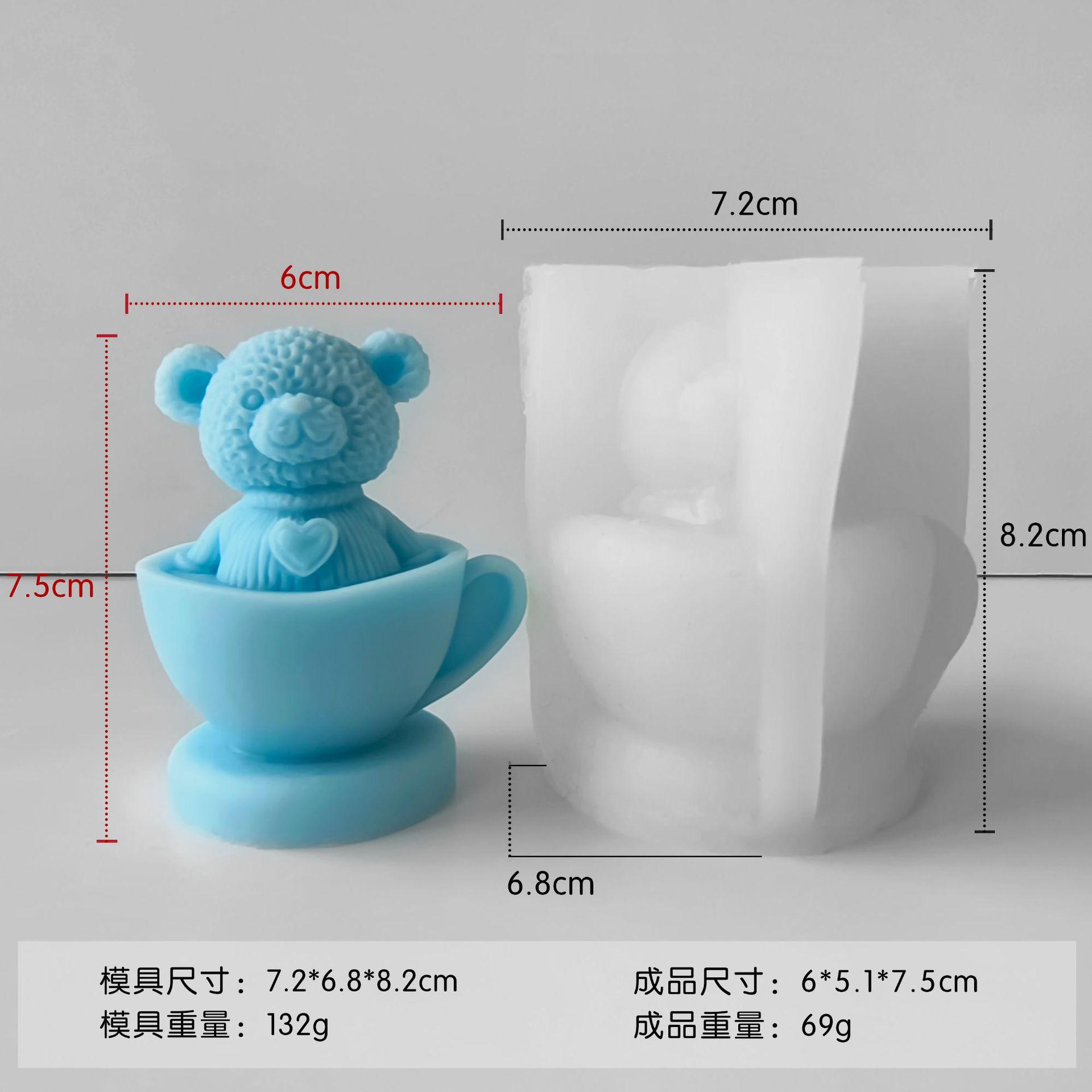 Taza de té DIY oso molde de arroz vela barra magnética jabón hecho a mano adorable oso decoración molde de adornos