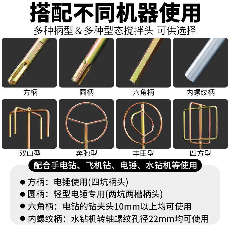 Aoben taladro eléctrico de mano varilla de mezcla de ceniza martillo eléctrico doméstico cabeza de mezcla pequeña varilla de agitación eléctrica Masilla en polvo licuadora