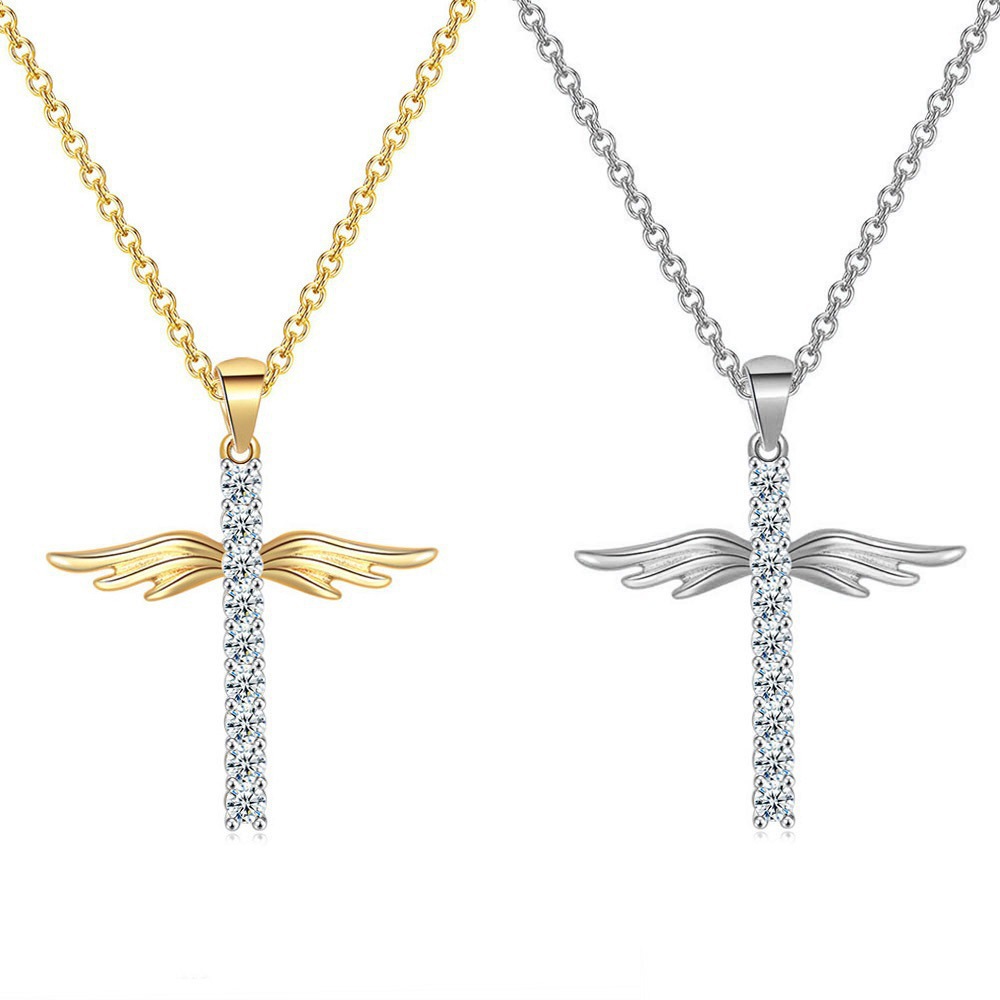 Collana catena cubana con croce e ali d'angelo personalizzata_voghion.com