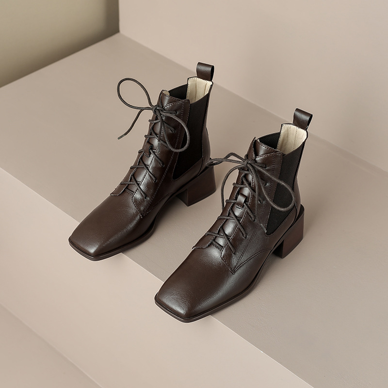 CHIKO Zita Square Toe Block Heels Ankle Boots