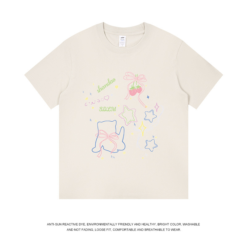 メンズファッションブランド 純綿プリントTシャツ メンズ 夏 カジュアル 丸首 ゆったり 半袖 レディース ドーパミン風 万能トップス|undefined