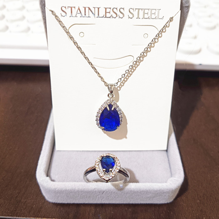 geometric blue set with zircon drop-shaped