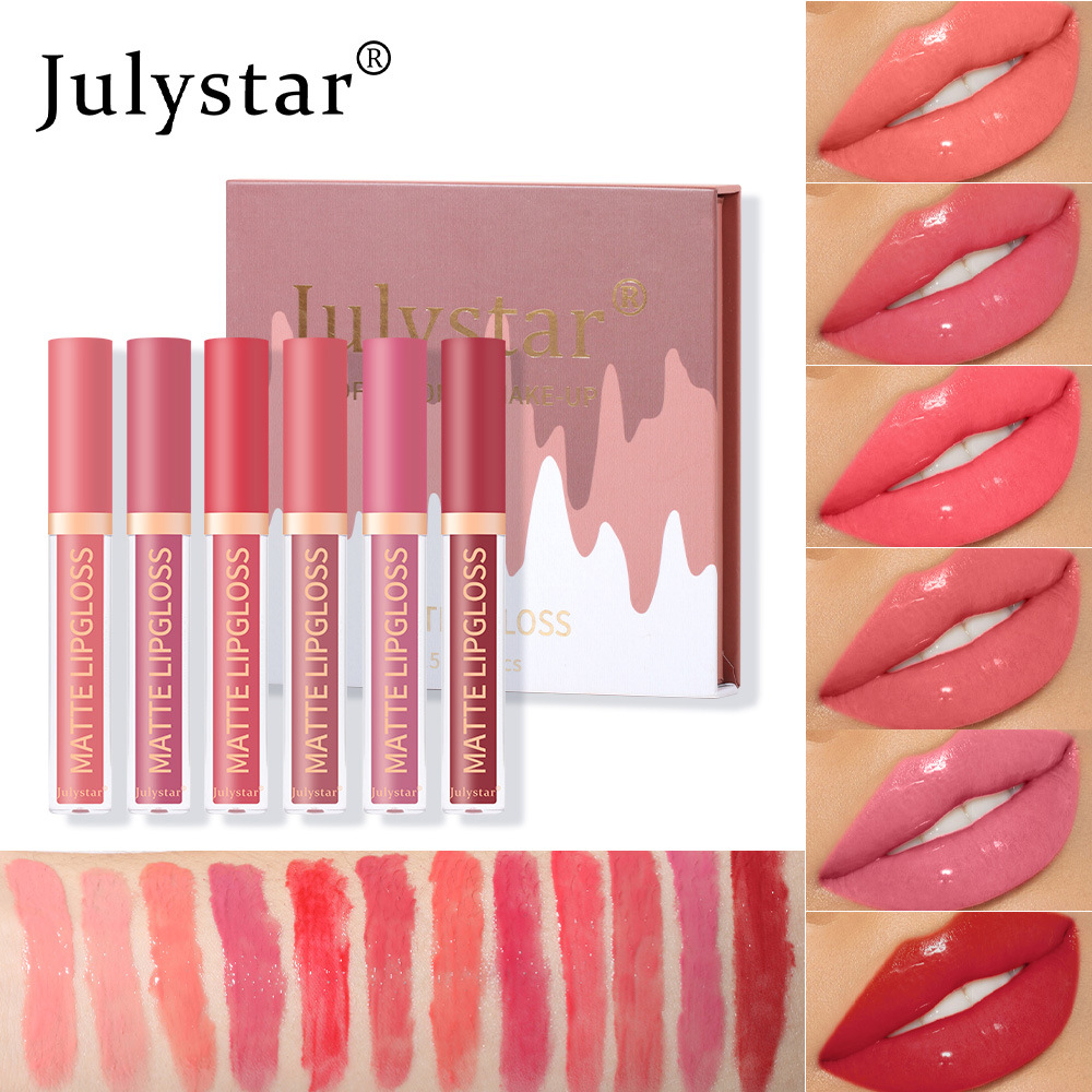 European and American makeup long-lasting moisturizing non-fading lip gloss set box, water light mirror Dudu Lip gloss set, Amazon wholesale undefined