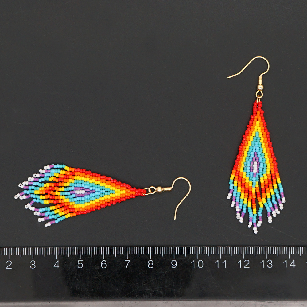 Böhmische Ethnische Art Regenbogen Perlen Lange Quaste Ohrringe display picture 6