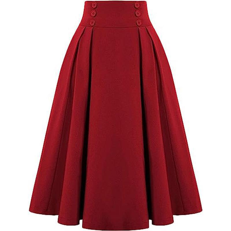 Women's Clothing High-Waisted Pleated Midi Skirt For Women Solid Color Spring Autumn Style Full Skirt_ecoleips.com