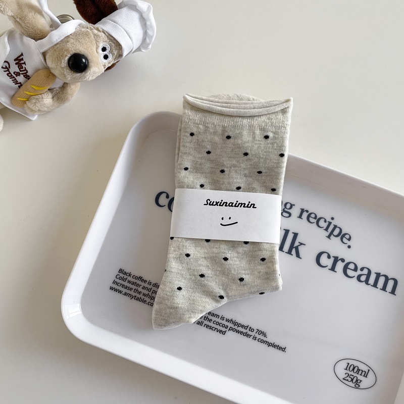 Calcetines femeninos de media caña estilo coreano, puntos de lunares, cómodos y transpirables para primavera y verano