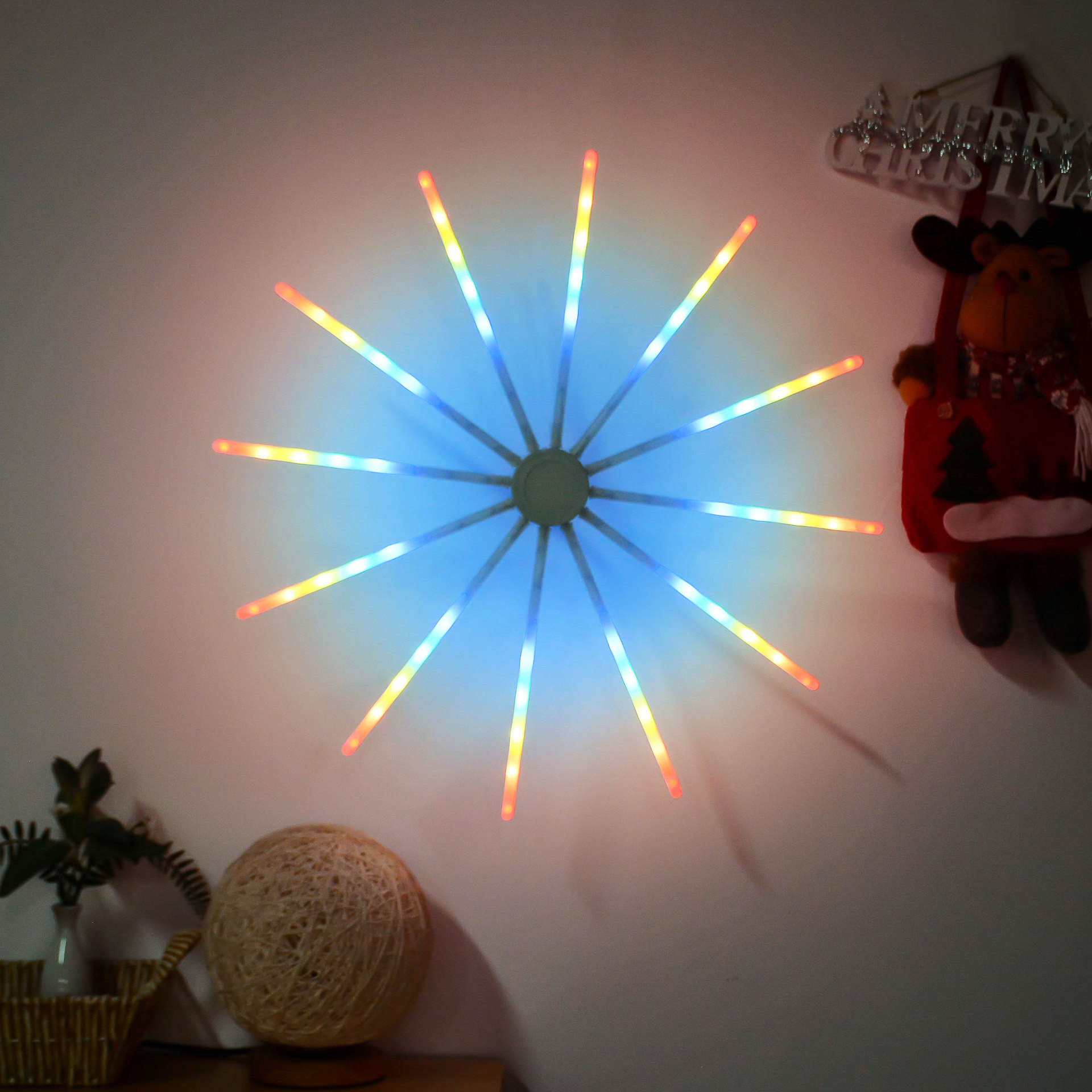 智能RGB风扇灯 婚礼悬挂天花板圣诞装饰用品烟花Led造型灯串室内