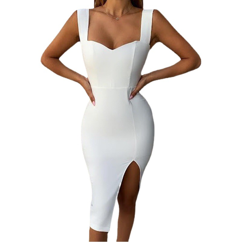 Primavera y verano vestido de comercio exterior Amazon Sling Slim MIDI vestido color sólido cuello en V lápiz vestido
