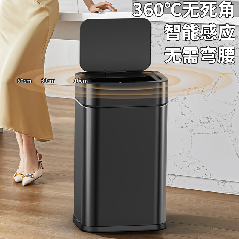Nuevo contenedor de basura inteligente con sensor, contenedor de basura rectangular grande de acero inoxidable con embolsado automático por adsorción