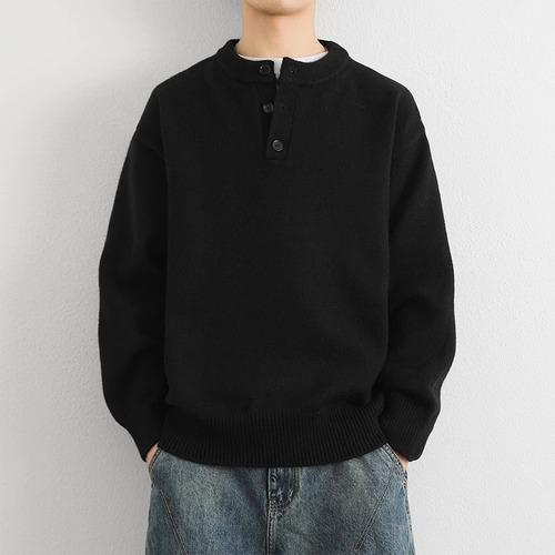 Winter pure color thick knitting sweater trendy brand knitwear trendy men's long-sleeve round neck sweater