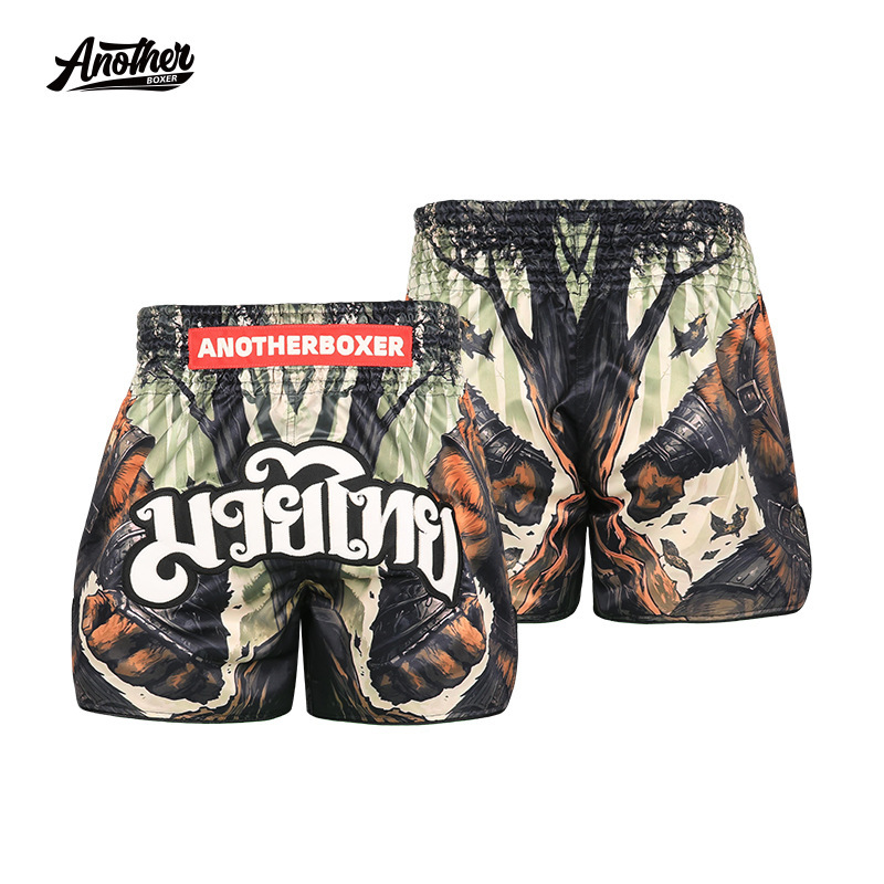 Anotherboxer New Forest Bear Muay Thai Shorts Training Clothes Fighting Pants Denim Sanda Competition Pants for Men and Women