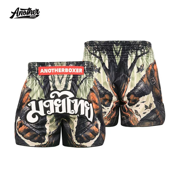Anotherboxer New Forest Bear Muay Thai Shorts Training Clothes Fighting Pants Denim Sanda Competition Pants for Men and Women