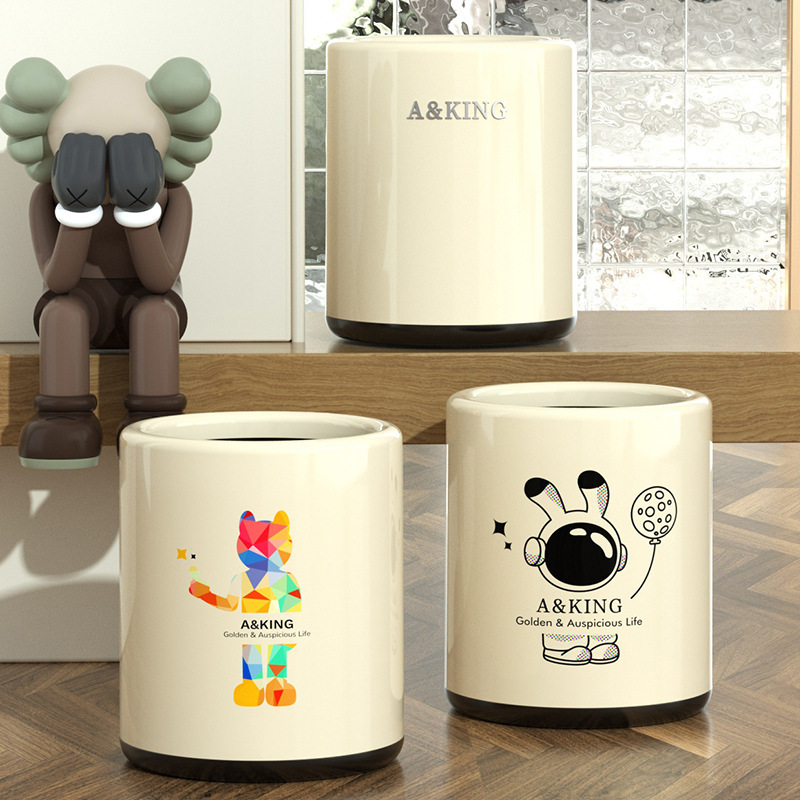 Trash Bin Home Creative Modern Light Luxury Living Room Dormitory Bedroom Bathroom Cute Cartoon Double Layer Trash Ins