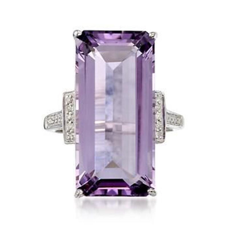 European and American Style Purple Imitation Topaz Zircon Engagement Ring Women's Fashion Copper Hand Jewelry Accessible Luxury Versatile Style