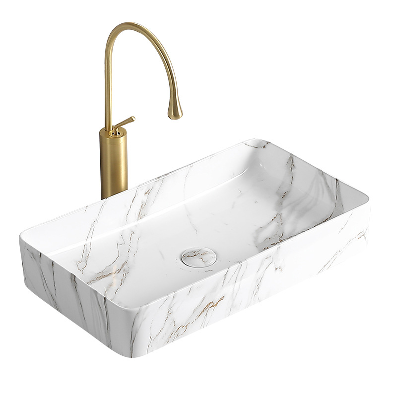 Lavabo de cerámica con diseño de mármol, lavabo para proyectos de baño, exclusivamente para suministro transfronterizo, lavabo Tengxiang. image 7