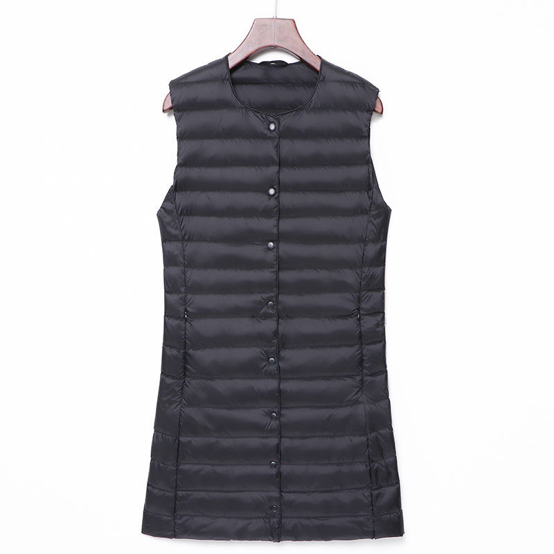 Transfronterizo otoño y invierno nuevo tipo de chaqueta de pluma de mujer ligera media y larga moda coreana con cremallera de cuello redondo calentamiento exterior